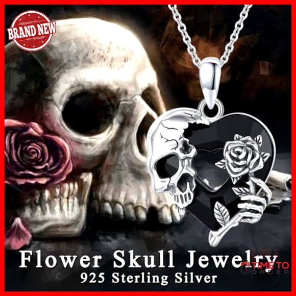Sterling Silver Skull Pendant Necklace Gothic Jewelry Adjustable Chain Retro - Picture 6 of 7